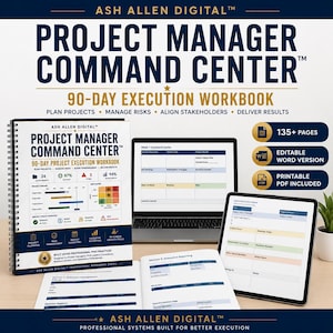 Project Manager Planner | 90-Day Project Management Workbook | PMP Productivity Planner | Risk Tracker | PMO Execution Notebook