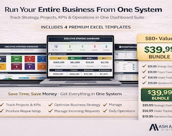 Pacote de Painel de Operações de Negócios em Excel | Rastreamento de KPIs, Projetos, Estratégias e Entradas de Clientes | Sistema de Gestão Executiva | Modelos de PMO
