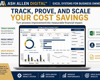 Lean Six Sigma Savings Excel | ROI Tracker | Cost Reduction Tool | KPI Metrics | Impact System