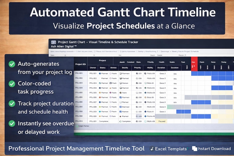 Project Schedule Tracker Excel Template | Task Timeline Planner | Gantt ...