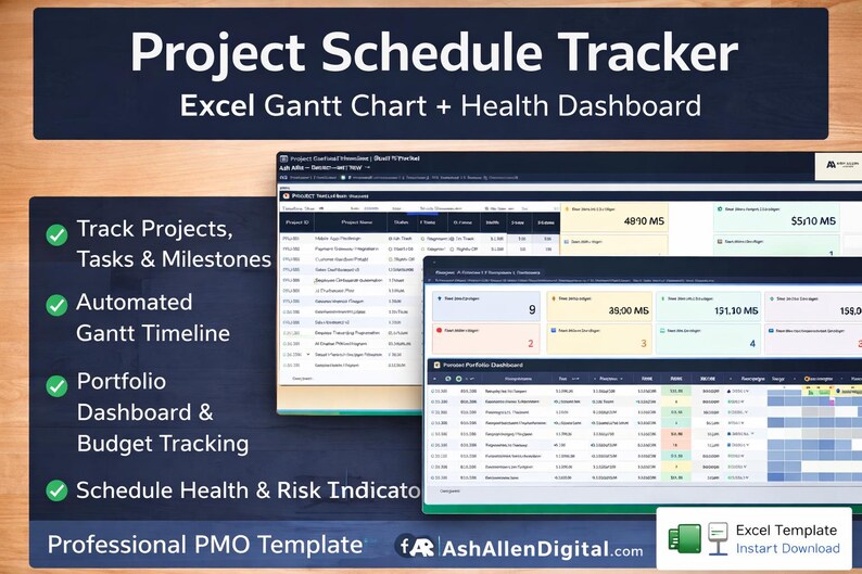 Project Schedule Tracker Excel Template | Task Timeline Planner | Gantt ...