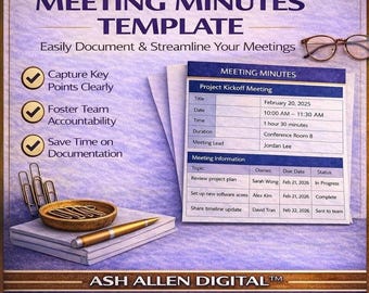 Meeting Minutes Template | Project Meeting Notes, Action Items, Word Google Docs