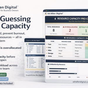 Resource Capacity Planner PRO+ | Advanced Team Utilization Dashboard | Excel PMO Command Center