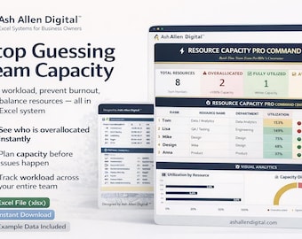 Resource Capacity Planner PRO+ | Advanced Team Utilization Dashboard | Excel PMO Command Center