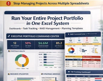 Project Management Excel Template | PMO Dashboard System | Portfolio Tracker