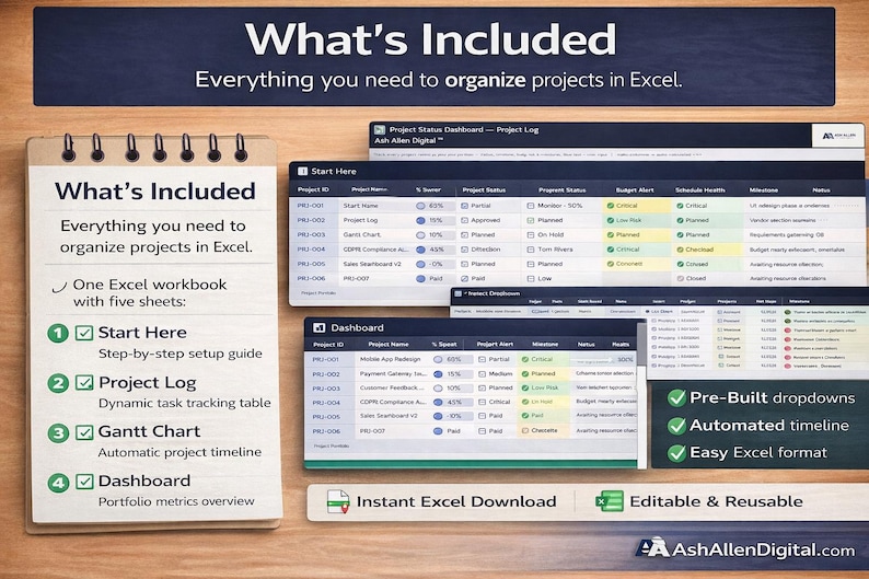 Project Schedule Tracker Excel Template | Task Timeline Planner | Gantt ...