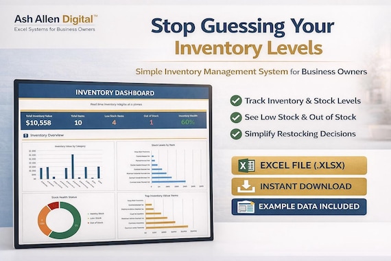 Inventory Management Excel Template | Stock Tracker, Inventory Dashboard & Reorder Planner