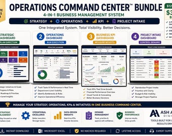 Business Operations Command Center™ Bundle | 4-in-1 Excel Dashboard System | KPI, Strategy, Projects & Team Performance