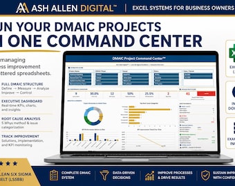DMAIC Excel Template Project Command Center | Lean Six Sigma Dashboard | Process Improvement Tool