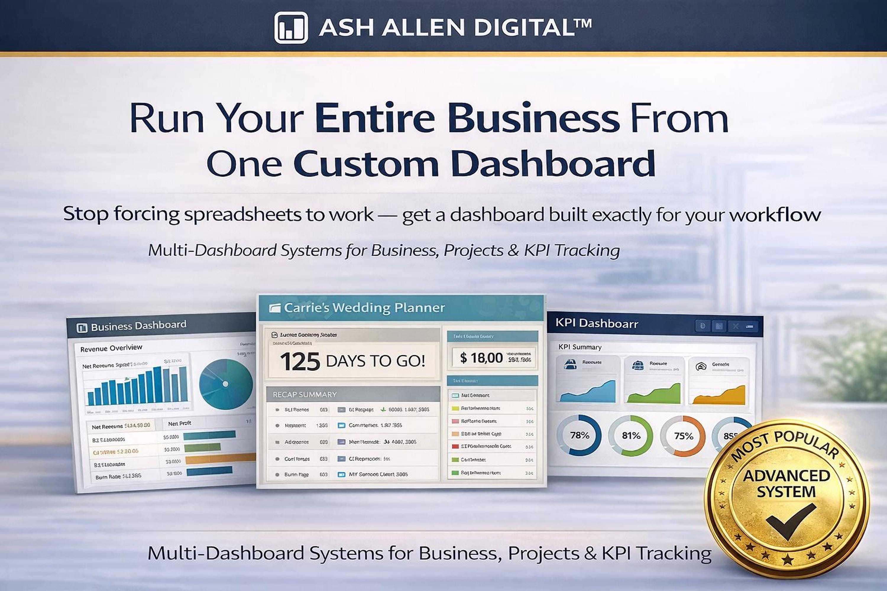 Advanced Custom Excel Dashboard System Multi-Dashboard Build, KPI Tracking, Business & Project Management Solution