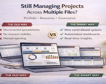 Pacote de Planilhas Excel para PMO | Rastreador de Portfólio de Projetos | Planejador de Capacidade de Recursos | Modelo de Registro de Ações, Riscos e Desafios