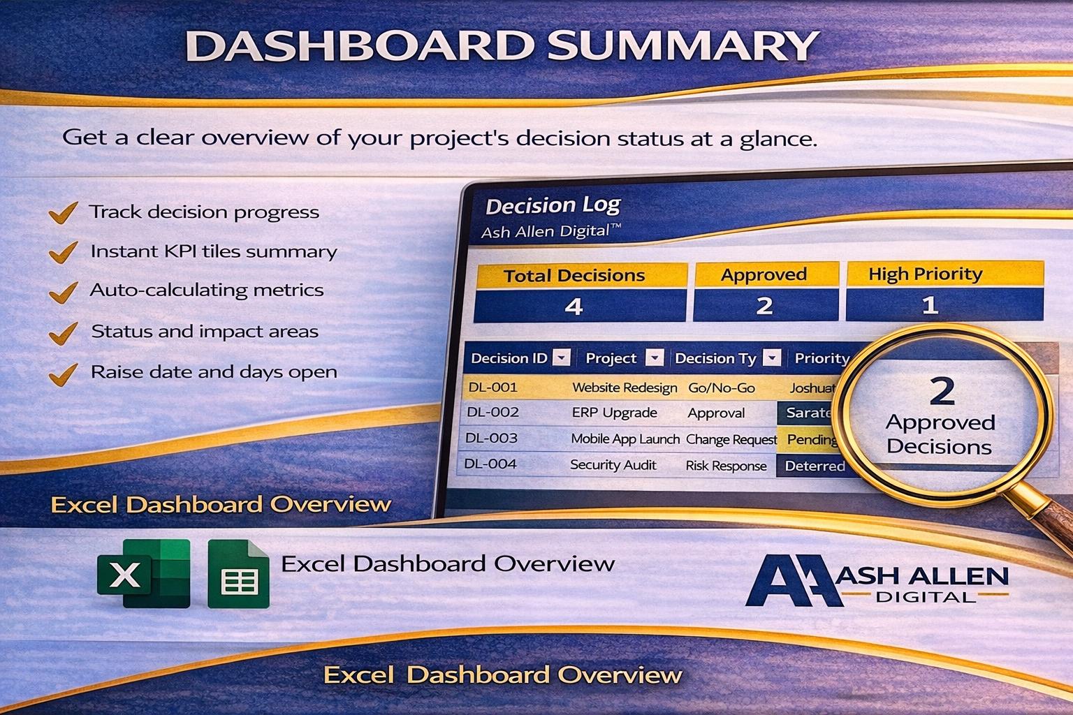 Decision Log Excel Template | Project Decision Tracker | PMO Decision ...