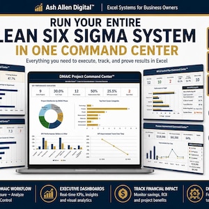 Lean Six Sigma Excel Bundle | DMAIC Toolkit, Process Improvement Dashboard, KPI Control Plan & Savings Tracker