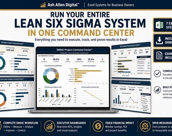 Lean Six Sigma Excel Bundle | DMAIC Toolkit | Project Dashboard | Savings Tracker | KPI & Process Improvement System