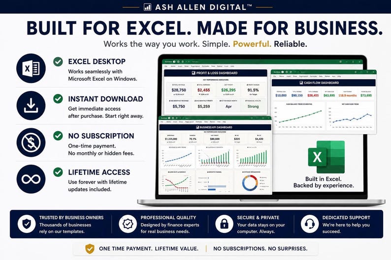Business Finance Command Center™ Bundle | Cash Flow Forecast, Profit Loss, & KPI Dashboard Excel System image 9