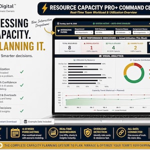Resource Capacity Planner PRO+ | Team Workload & Resource Allocation Dashboard | Excel Capacity Planning Template | PMO Resource Management