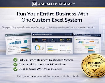 Premium Custom Excel Dashboard System | Full Business & Project Management Solution with Advanced Automation and KPI Reporting