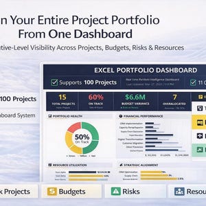 Project Portfolio Excel Dashboard | PMO Template | Multi Project Tracker | KPI Budget Resource Tool