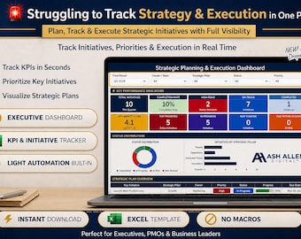 Strategic Planning Dashboard Excel | Run Your Business Like a CEO | KPI, Initiatives & Execution System