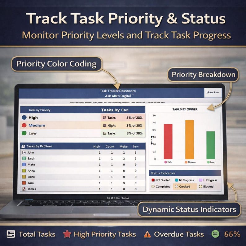 Task Tracker Dashboard Excel Template | Task Management Spreadsheet ...