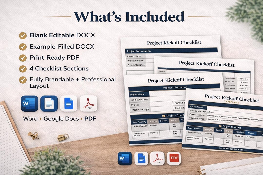 Project Checklist Template | Task Tracker, Deliverable Planner (word ...
