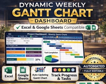 Gantt Chart Template for Excel, Dynamic Project Planner with Automated Timeline & Task Tracker