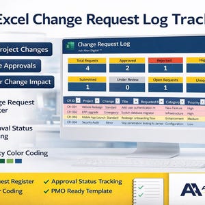 Change Request Log Excel Template | Project Tracker with Approval Status & Dashboard Metrics