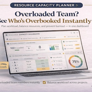 Resource Capacity Planner Excel Template | Team Workload & Utilization Tracker | PMO Dashboard Tool