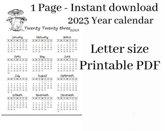 2023 Year Calendar, INSTANT DOWNLOAD, Printable Calendar for home or work