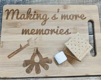 Making Smore memories serving board, Farmhouse serving board, campsite serving board, smores charcuterie