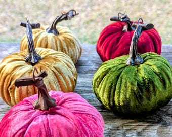 Velvet Pumpkins, Fall decoration, table centerpiece, rustic wedding