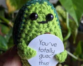 Cute Crochet Avocado ,Handmade Crochet Food Plush with Positive note, Easter Basket gift idea