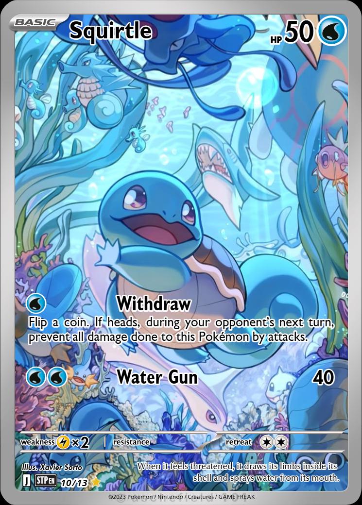 pokemon card squirtle full art - 148/142 Stellar Crown - Illustration Rare IR Colorless Withdraw Flip a coin Squirtle Squad Full Art