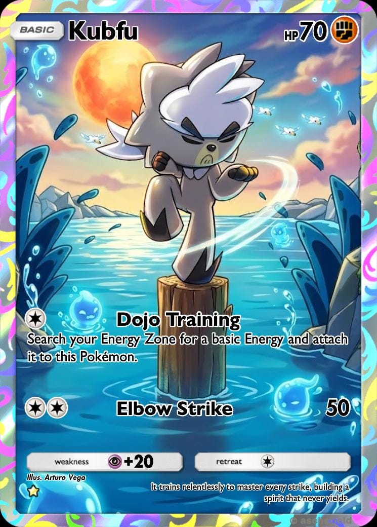kubfu pokemon card Beautiful card and one of my favorite new Legendaries, including little Kubfu! Also the fact Kubfu can actually evolve into Urshi gives them extra points for me fs S/o to my Unite