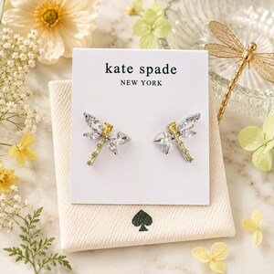 Dragonfly Earrings by Kate Spade, Silver Crystal Studs with Yellow Accents, Beautiful Gift for Her