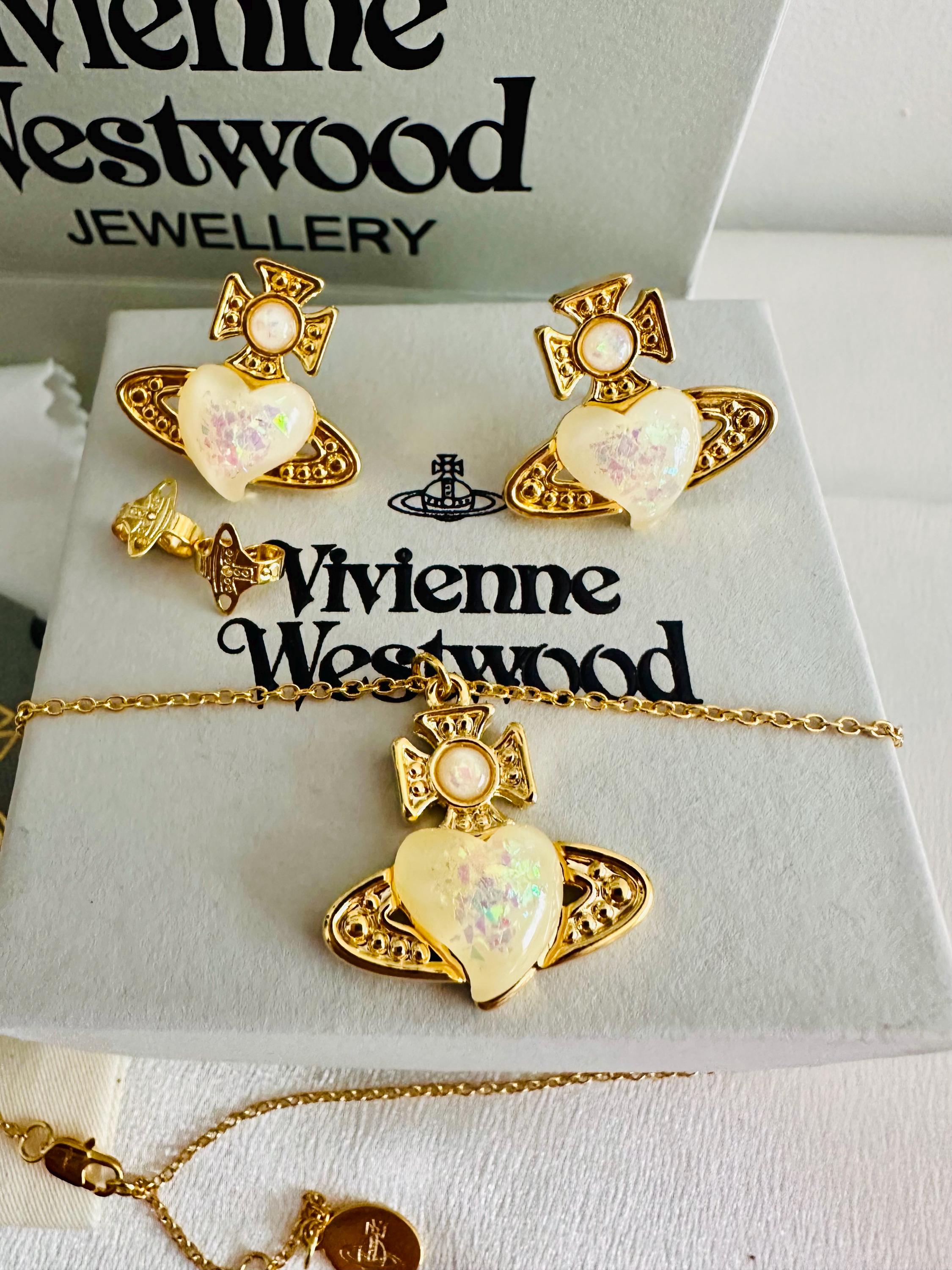 In Box VW Pink Heart Orb Earrings, Gold Saturn Studs, Beautiful