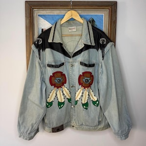 Vintage Stockpoint Western Denim & Läderlappsjacka
