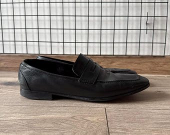 Vintage Black Leather Loafers Slip On Smart Casual Dress Shoes