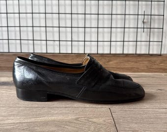 Vintage zwarte leren loafers, instappers, smart casual geklede schoenen
