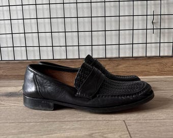Vintage Black Leather Loafers Slip On Smart Casual Dress Shoes