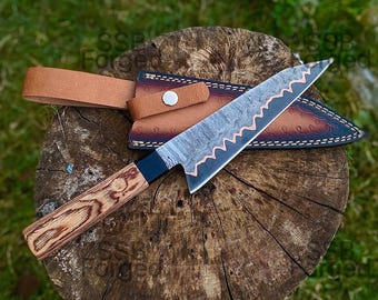 Handmade Copper Damascus Chef Knife: Resin Pakka Wood Handle