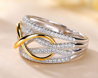 925 Sterling Silver Infinity Love Ring, Sparkling Cubic Zirconia Knot Ring, Eternal Promise Jewelry for Women, Romantic Gift for Girlfriend