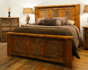 Solid Wood Platform Bed Frame, Farmhouse Queen Bed Frame, Custom Bed Frame With Headboard, King Bed Frame, Hand Carved Bed Frame