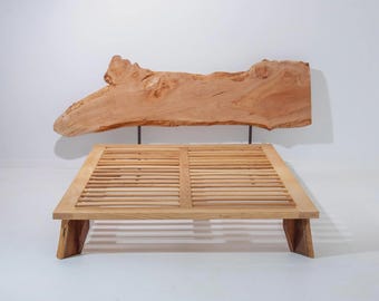 Live Edge Platform Bed Frame, Custom Bed Frame With Walnut Headboard, Solid Wood Bed, King Bed Frame, Rustic Wood Bed Frame