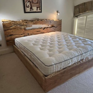 King Size Bed Frame, Live Edge Wood Slab Queen Bed Frame, Walnut Bed Frame With Headboard, Custom Rustic Wall Headboard, Twin Bed Frame