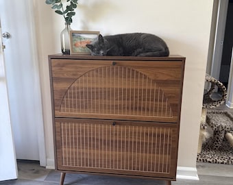 Shoe Storage Cabinet for Entryway, Wood Shoe Cabinet Narrow, Freestanding Hidden Shoe Organizer, Hallway Cabinet, Shoe Rack