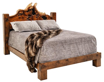 Gerecycled houten kingsize bedframe, rustiek houten bedframe, rustieke slaapkamermeubels, houten hoofdbord voor een eenpersoonsbed