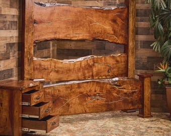 Cadre de lit à bords naturels, cadre de lit Queen en bois massif, tête de lit en palissandre, cadre de lit King en bois, tête de lit murale rustique sur mesure