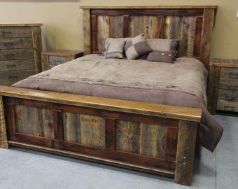 Solid Wood Platform Bed Frame, Custom Bed Frame With Headboard, Reclaimed Barnwood Bed Frame, Farmhouse Queen Bed Frame, King Bed Frame