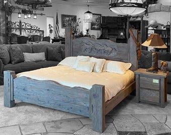 Solid Wood Bed Frame, Rustic Bedroom Furniture, Twin Platform Bed Wood Headboard, Reclaimed Wood King Bed Frame, Bedroom Furniture